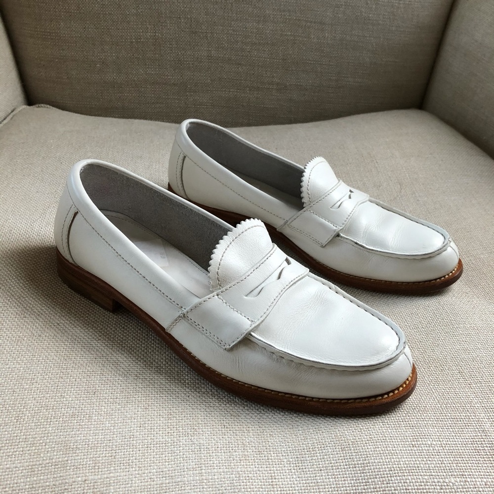 Prada Loafers White Leather Heel Flats